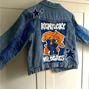 Custom University of Kentucky Wildcats Rhinestone Fringe Denim Jean Jacket